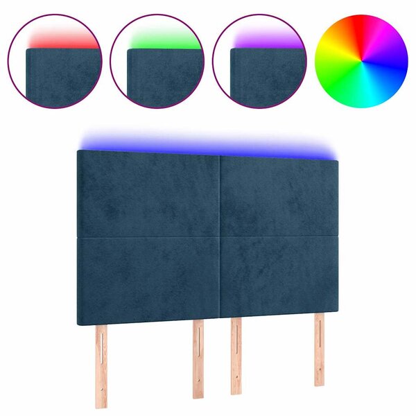 Čelo postele s LED tmavě modré 144x5x118/128 cm samet 3122196