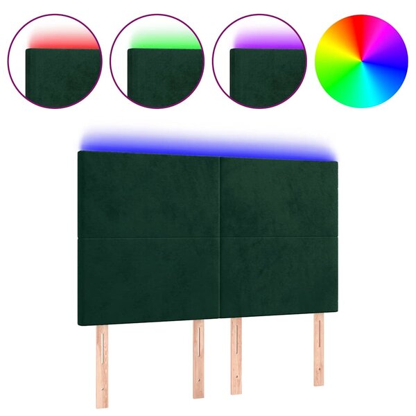 Čelo postele s LED tmavě zelená 144x5x118/128 cm samet 3122195