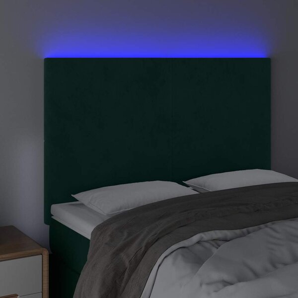 Čelo postele s LED tmavě zelená 144x5x118/128 cm samet 3122195