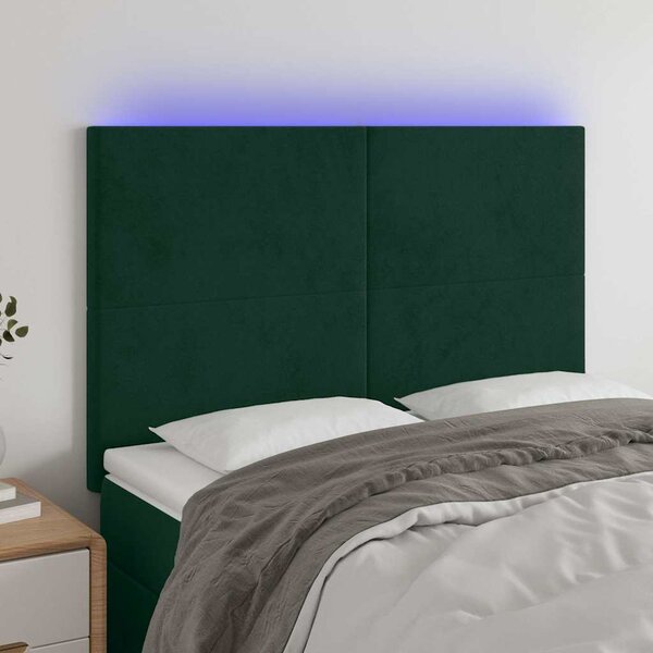 Čelo postele s LED tmavě zelená 144x5x118/128 cm samet 3122195