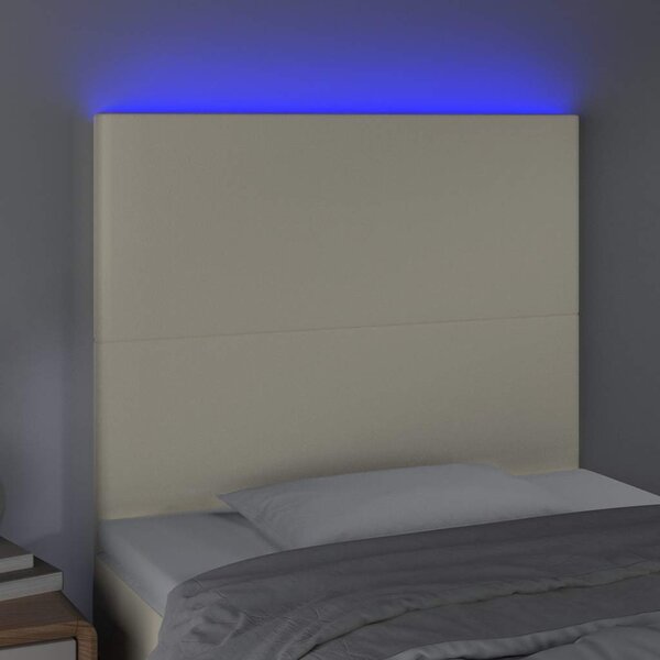 Čelo postele s LED krémové 80x5x118/128 cm umělá kůže 3122218
