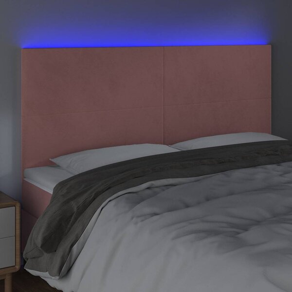 Čelo postele s LED růžové 160x5x118/128 cm samet 3122203