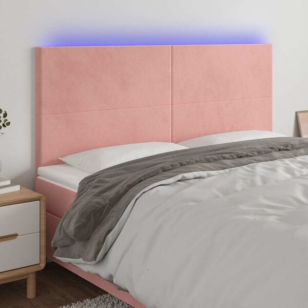 Čelo postele s LED růžové 160x5x118/128 cm samet 3122203