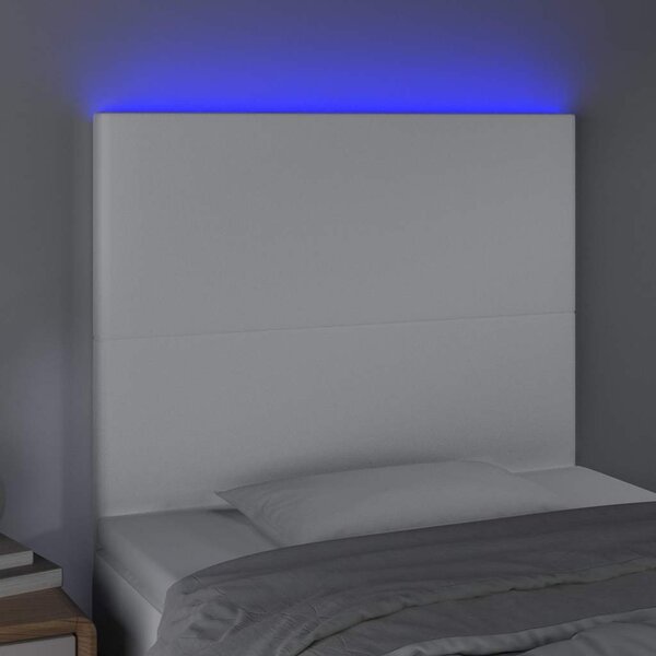 Čelo postele s LED bílé 100x5x118/128 cm umělá kůže 3122229