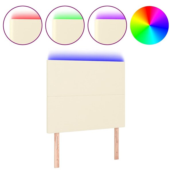 Čelo postele s LED krémové 80x5x118/128 cm umělá kůže 3122218