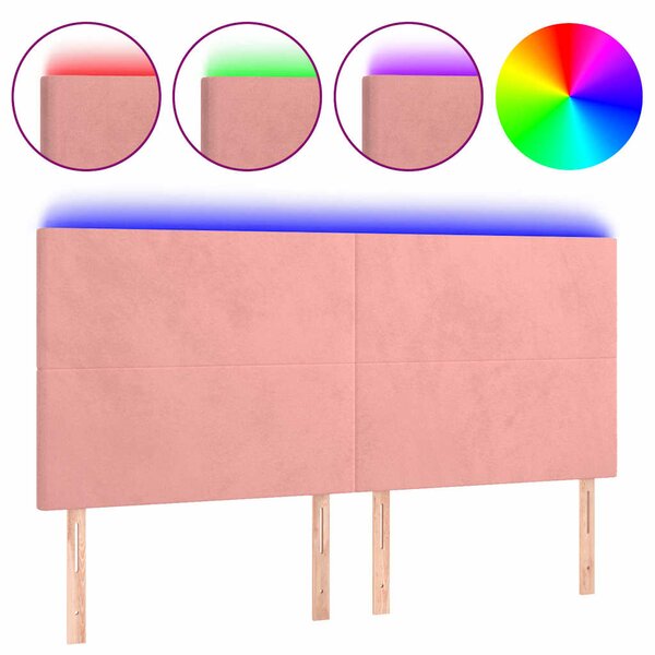 Čelo postele s LED růžové 160x5x118/128 cm samet 3122203