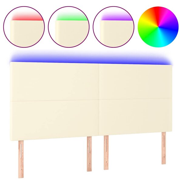 Čelo postele s LED krémové 160x5x118/128 cm umělá kůže 3122242