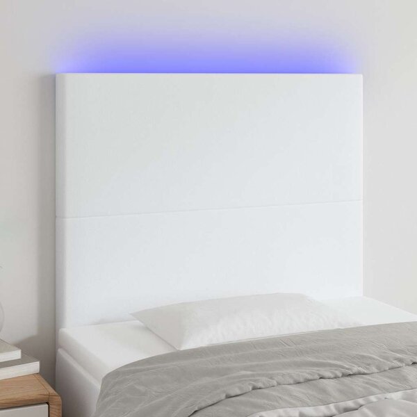 Čelo postele s LED bílé 100x5x118/128 cm umělá kůže 3122229