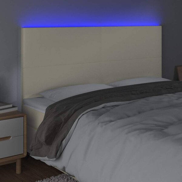 Čelo postele s LED krémové 160x5x118/128 cm umělá kůže 3122242
