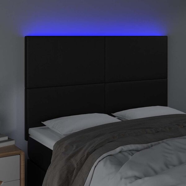Čelo postele s LED černé 144x5x118/128 cm umělá kůže 3122234