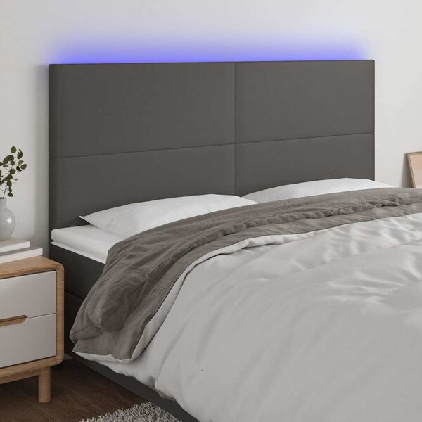 Čelo postele s LED šedé 200x5x118/128 cm umělá kůže 3122256