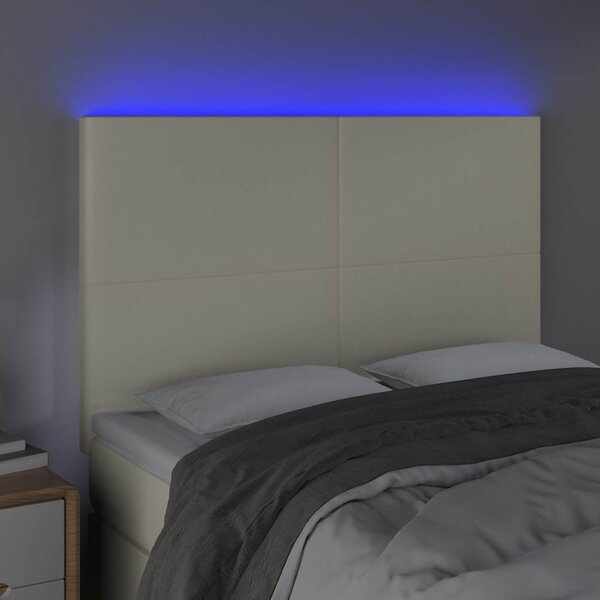 Čelo postele s LED krémové 144x5x118/128 cm umělá kůže 3122236
