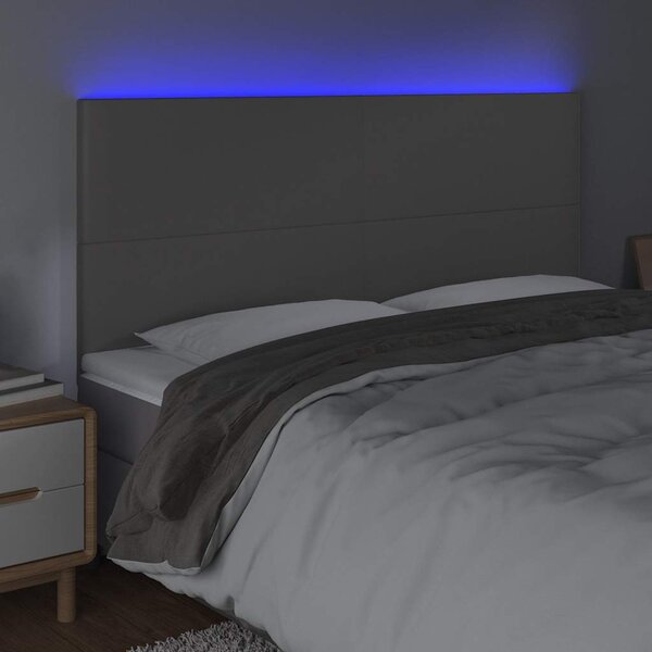 Čelo postele s LED šedé 200x5x118/128 cm umělá kůže 3122256