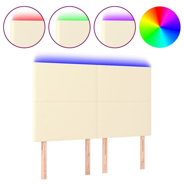 Čelo postele s LED krémové 144x5x118/128 cm umělá kůže 3122236
