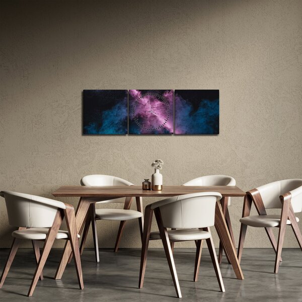 Obraz - Růžovo-modrý kouř (s hodinami) (90x30 cm)