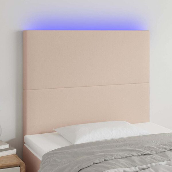 Čelo postele s LED cappuccino 90x5x118/128 cm umělá kůže 3122227
