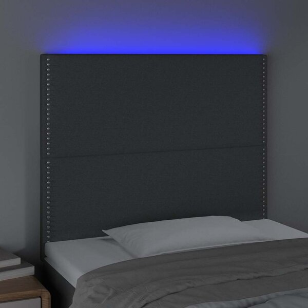 Čelo postele s LED tmavě šedé 100x5x118/128 cm textil 3122275