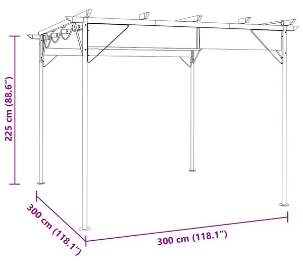 Pergola se zatahovací střechou antracitová 3x3 m ocel 180 g/m² 312226