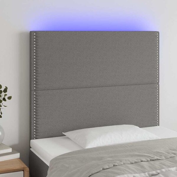 Čelo postele s LED tmavě šedé 100x5x118/128 cm textil 3122275