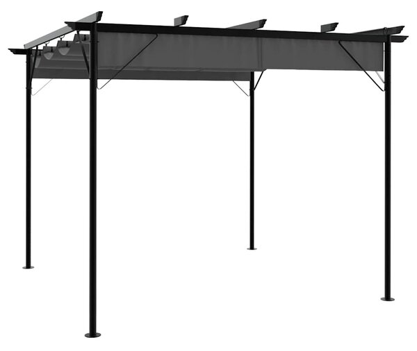 Pergola se zatahovací střechou antracitová 3x3 m ocel 180 g/m² 312226