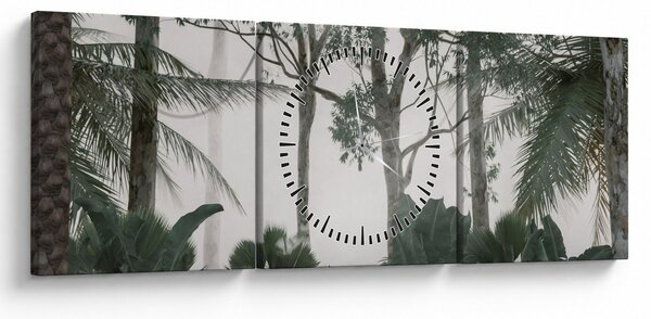 Obraz - Jungle v ranní mlze (s hodinami) (90x30 cm)