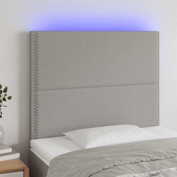 Čelo postele s LED světle šedé 100x5x118/128 cm textil 3122274