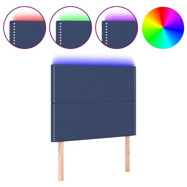Čelo postele s LED modré 100x5x118/128 cm textil 3122280