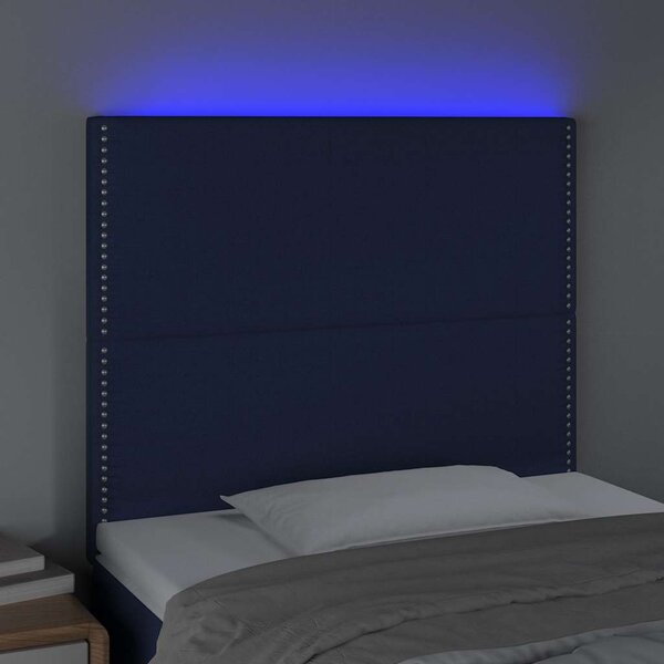Čelo postele s LED modré 100x5x118/128 cm textil 3122280