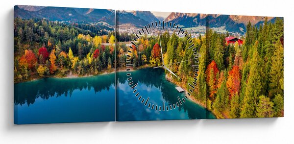 Obraz - Jezero Urisee, Rakousko (s hodinami) (90x30 cm)