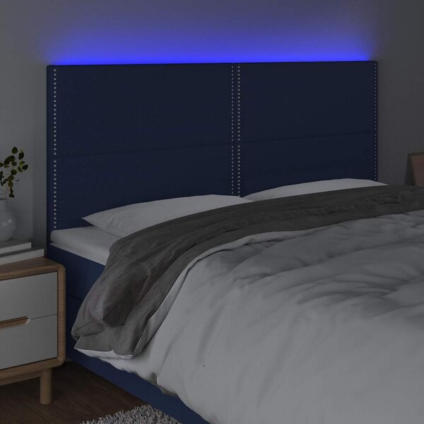Čelo postele s LED modrá 200x5x118/128 cm textil 3122312
