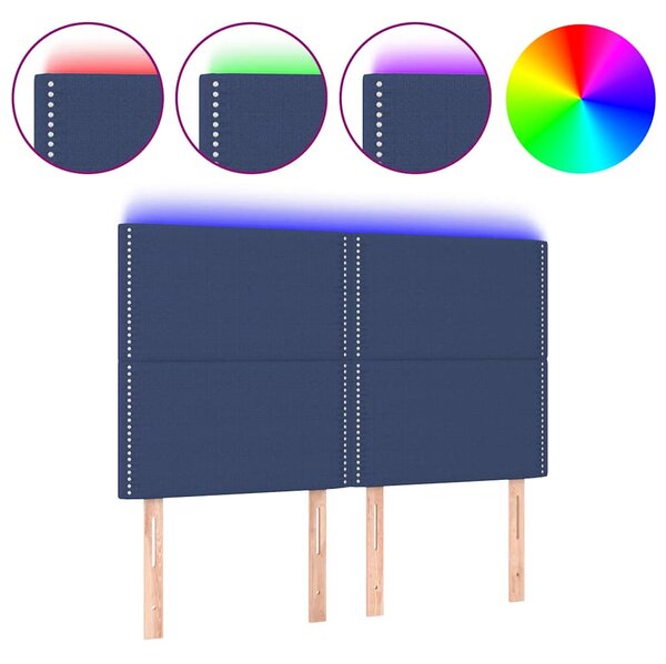 Čelo postele s LED modré 144x5x118/128 cm textil 3122288
