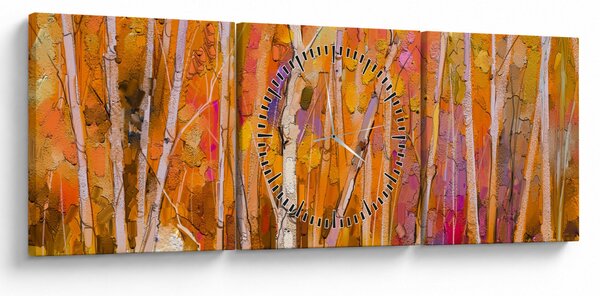 Obraz - Podzimní les (s hodinami) (90x30 cm)