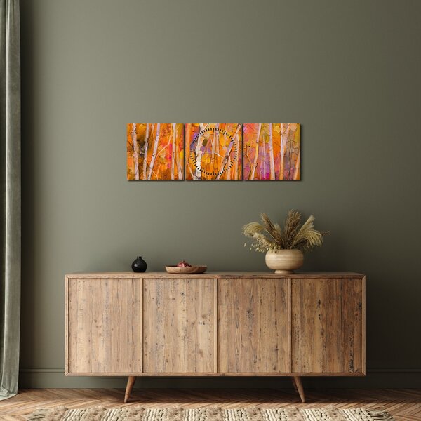 Obraz - Podzimní les (s hodinami) (90x30 cm)
