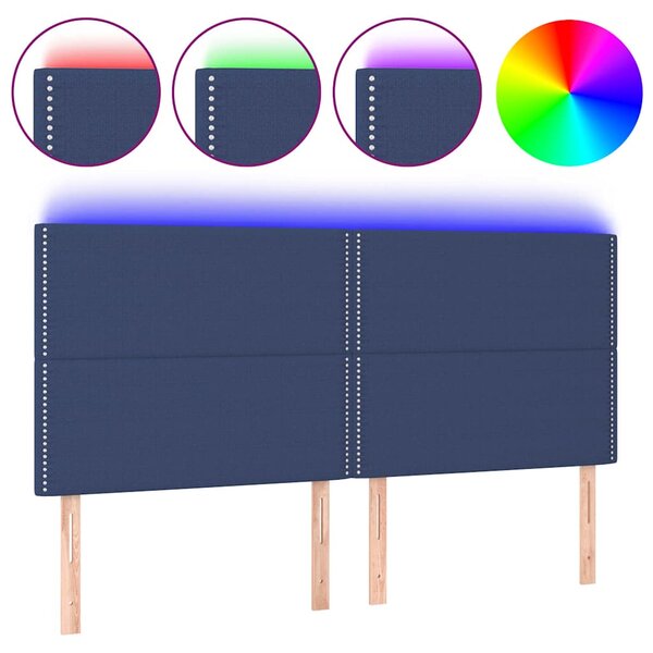 Čelo postele s LED modrá 200x5x118/128 cm textil 3122312