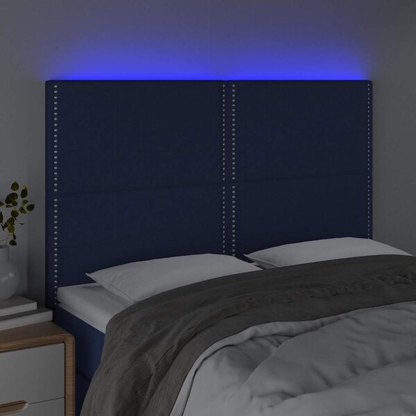 Čelo postele s LED modré 144x5x118/128 cm textil 3122288