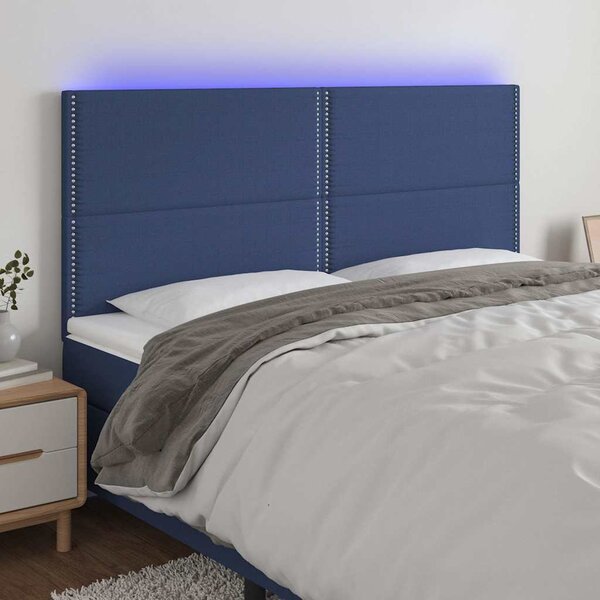 Čelo postele s LED modrá 200x5x118/128 cm textil 3122312
