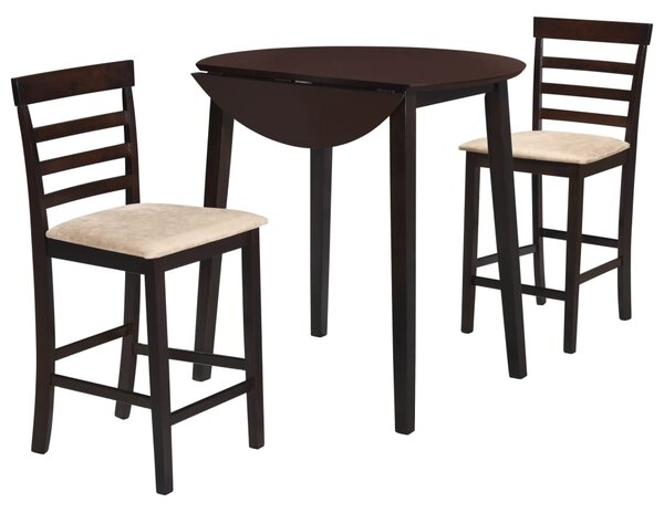 Barový stůl a židle sada 3 kusů z masivního dřeva tmavě hnědá