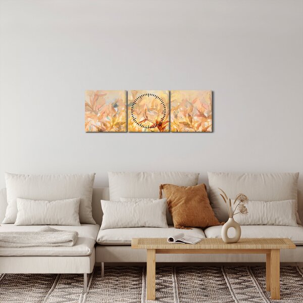 Obraz - Listy v barvách podzimu, olejomalba (s hodinami) (90x30 cm)