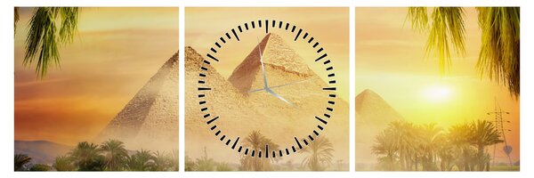Obraz - Pyramidy (s hodinami) (90x30 cm)