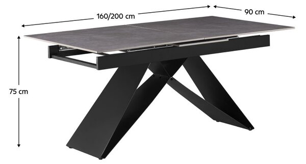 Rozkládací jídelní stůl 160 MAJOR (beton + černá) (pro 6-8 osob)