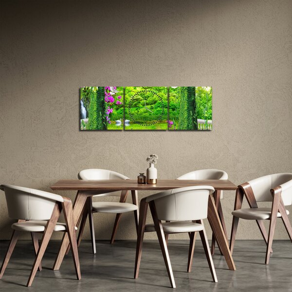 Obraz - Kouzelná zahrada s labutěmi (s hodinami) (90x30 cm)
