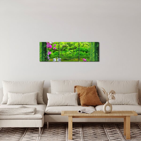 Obraz - Kouzelná zahrada s labutěmi (s hodinami) (90x30 cm)