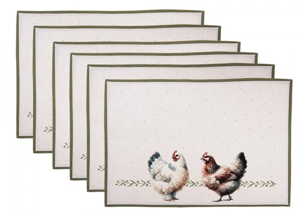 6ks béžové prostírání se slepičkami Barnyard Chicken - 48*35 cm - Clayre & Eef