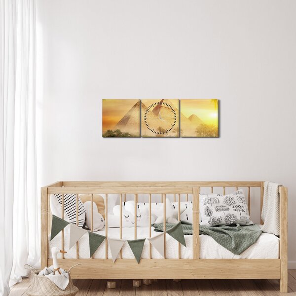 Obraz - Pyramidy (s hodinami) (90x30 cm)