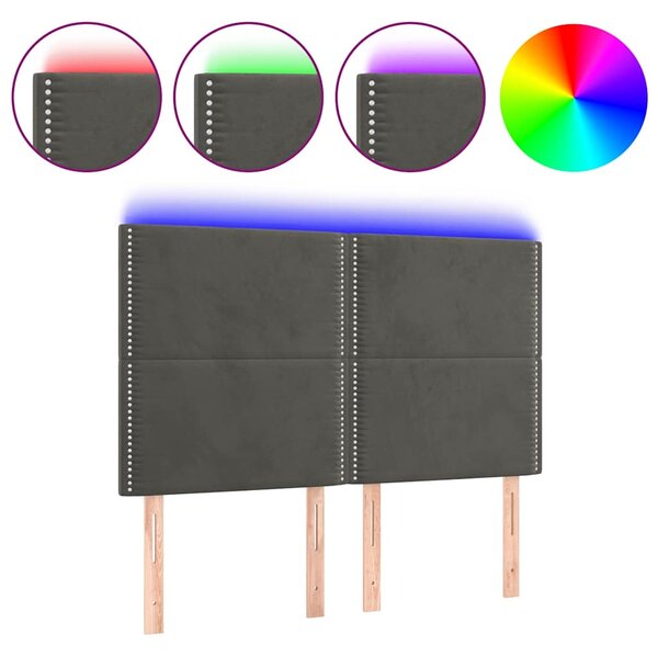 Čelo postele s LED tmavě šedé 144x5x118/128 cm samet 3122333