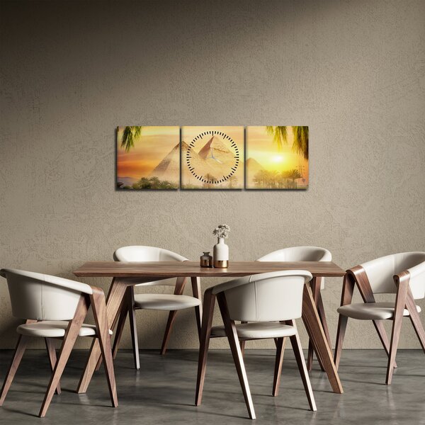 Obraz - Pyramidy (s hodinami) (90x30 cm)