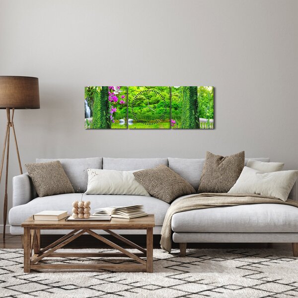 Obraz - Kouzelná zahrada s labutěmi (s hodinami) (90x30 cm)