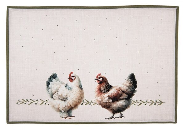 6ks béžové prostírání se slepičkami Barnyard Chicken - 48*35 cm - Clayre & Eef