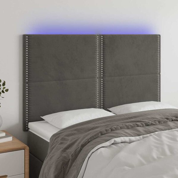Čelo postele s LED tmavě šedé 144x5x118/128 cm samet 3122333