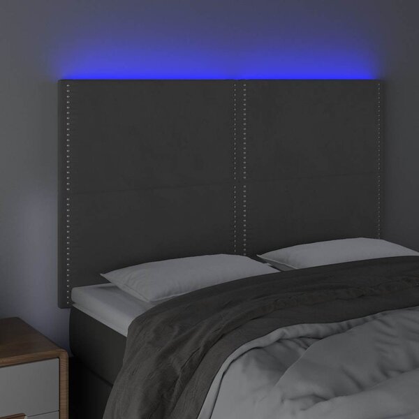 Čelo postele s LED tmavě šedé 144x5x118/128 cm samet 3122333